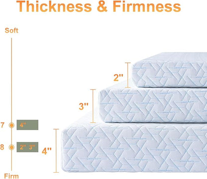 3 Inch Twin Size Firm Mattress Topper, Cooling Gel Memory Foam Mattress Topper for Pressure Relief, Extra Firm Mattress Topper Non-Slip Design with Removable & Washable Cover, CertiPUR-US