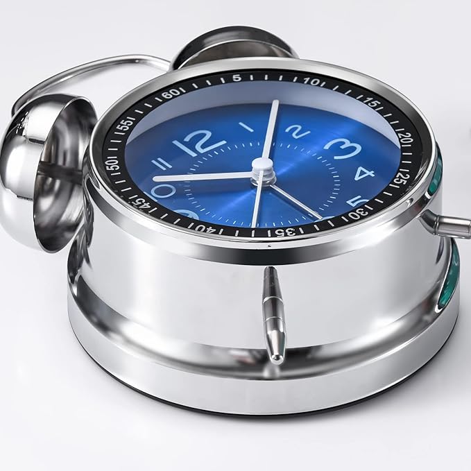 Cadmos Loud Alarm Clock for Heavy Sleepers Adults,Retro 4 Inch Silent Non-Ticking Quartz with Backlight,Twin Bell Analog Kids Alarm Clocks for Bedrooms Bedside (Blue)
