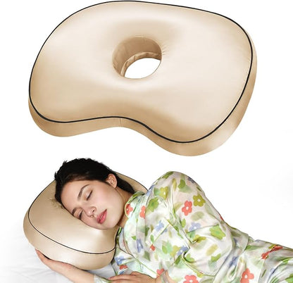 Champagne Ear Piercing Pillow - Side Sleeper Support with 3.5" Ear Hole Relief, Hypoallergenic Orthopedic Pillow for Healing Piercings