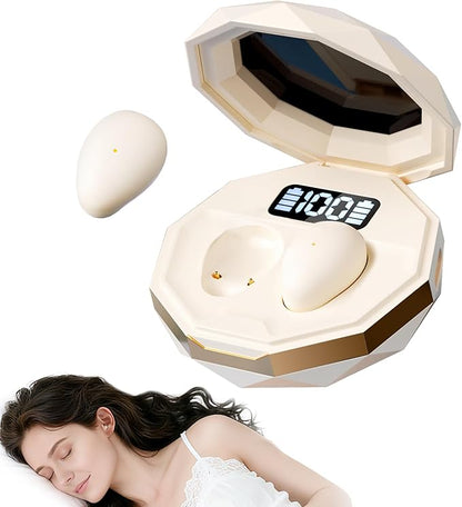 sunvito Sleep Earbuds for Side Sleepers, Mini Invisible Wireless Bluetooth 5.4 Micro Sleep Headphones, Hidden Earbuds with LED Screen for Small Ears Sleeping, Working, Exercise, Hiking - Beige