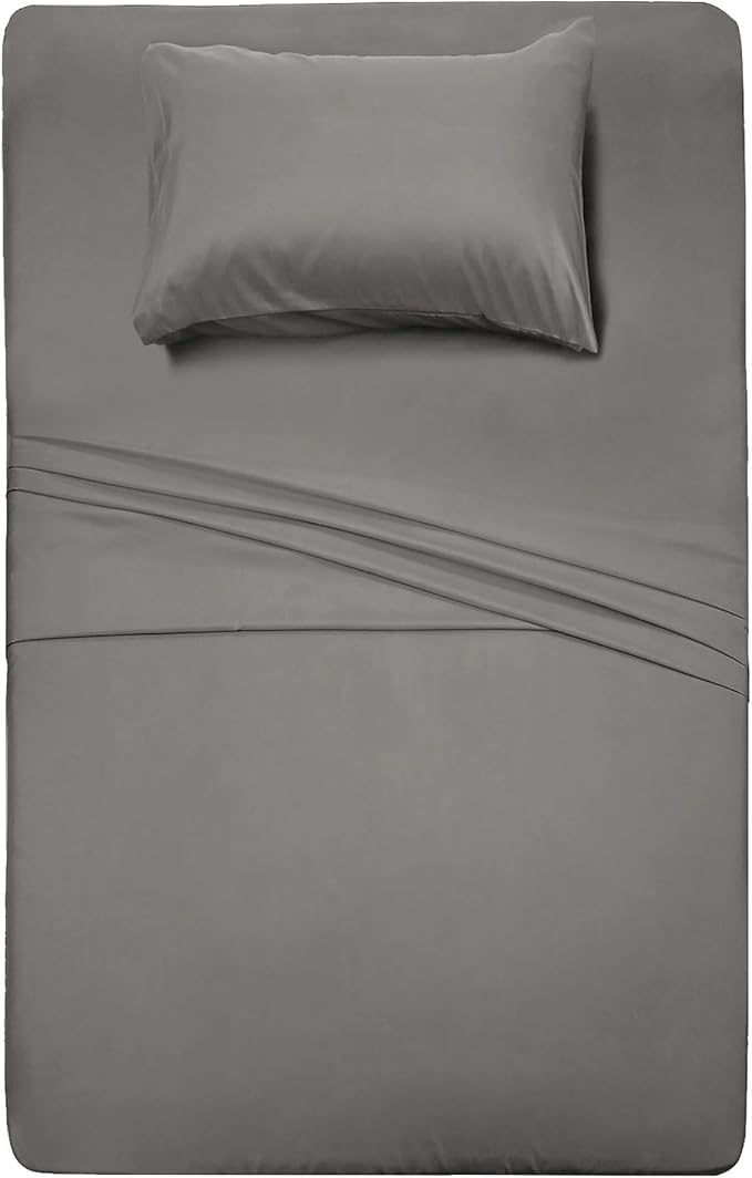 Bed Sheet Set Brushed Microfiber Bedding with Deep Pocket Wrinkle & Fade Resistant, Hypoallergenic Sheet & Pillow Case Set-3 Piece (Twin,Gray)