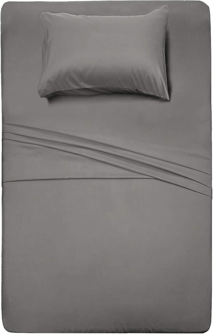 Bed Sheet Set Brushed Microfiber Bedding with Deep Pocket Wrinkle & Fade Resistant, Hypoallergenic Sheet & Pillow Case Set-3 Piece (Twin,Gray)