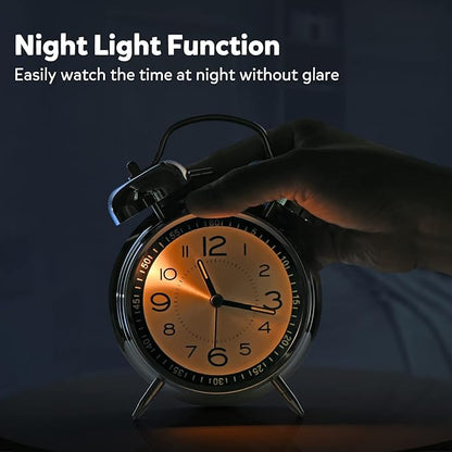 Cadmos Loud Alarm Clock for Heavy Sleepers Adults,Retro 4 Inch Silent Non-Ticking Quartz with Backlight,Twin Bell Analog Kids Alarm Clocks for Bedrooms Bedside (Black)