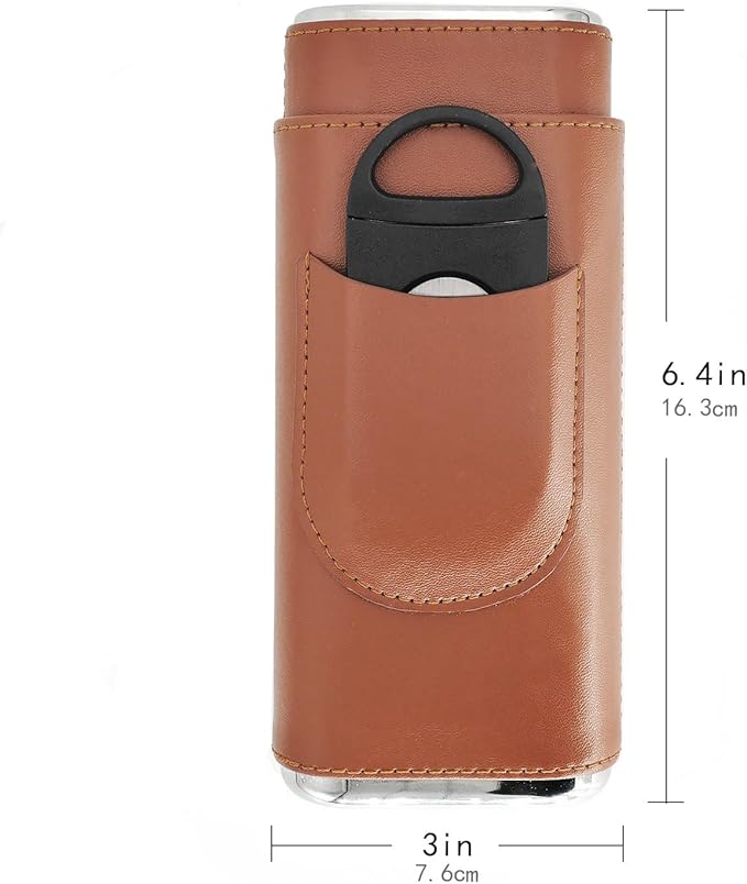 Brown Cigar Case with Cutter - Portable Leather Travel Cigar Holder and Pouch Kit for Men