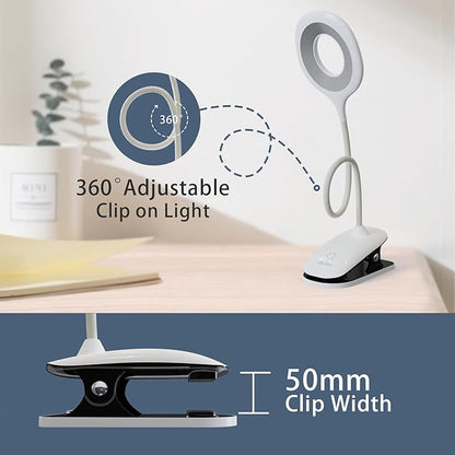 Clip On Reading Light for Bed Headboard, USB Rechargeable Clip Lamp for Dorm Room Essentials, Touch Dim, 3 Colors, Eye Protect Desk Lamp for College Dorm Room, White
