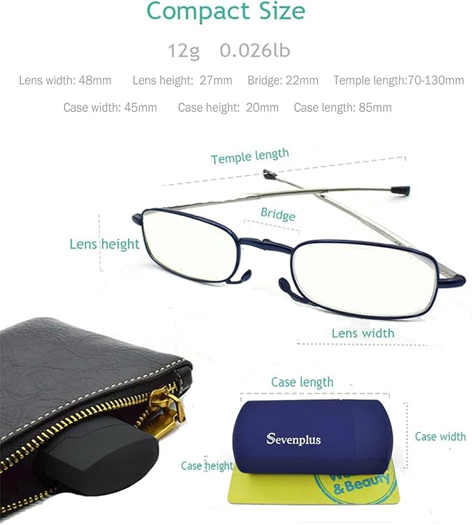 sevenplus 2 Pack Reading Glasses Blue Light Blocking, Anti UV Glare, Foldable Computer Spring Hinge Readers for Women Man