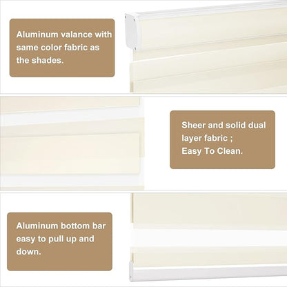 Changshade Zebra Blinds for Indoor Windows Cordless Light Filtering, Custom Size Zebra Roller Shades Dual Layer Fabric for Sliding Glass Doors, Living Room, Bedroom, Bathroom, Easy to Install, Beige
