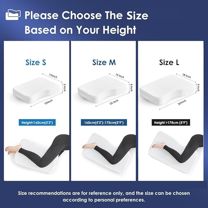 Leg Pillow for Side Sleepers, Memory Foam Knee Pillow for Side Sleeping, Leg Elevation Pillow for Hip/Back/Sciatica Pain Relief Helps Spine Alignment -13"x19" (White, S)
