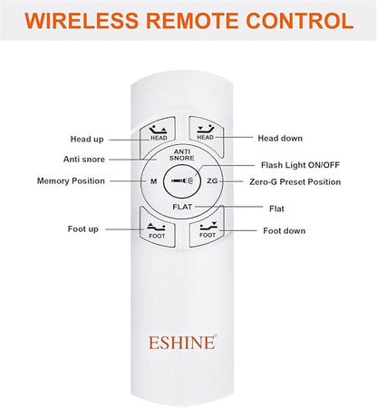 ESHINE Adjustable Bed Frame with Mattress + 12 Inch Memory Foam Mattress, Bluetooth APP Control, Wireless Remote, Zero Gravity, Anti Snore, King, Head and Foot Incline, 2000 Series