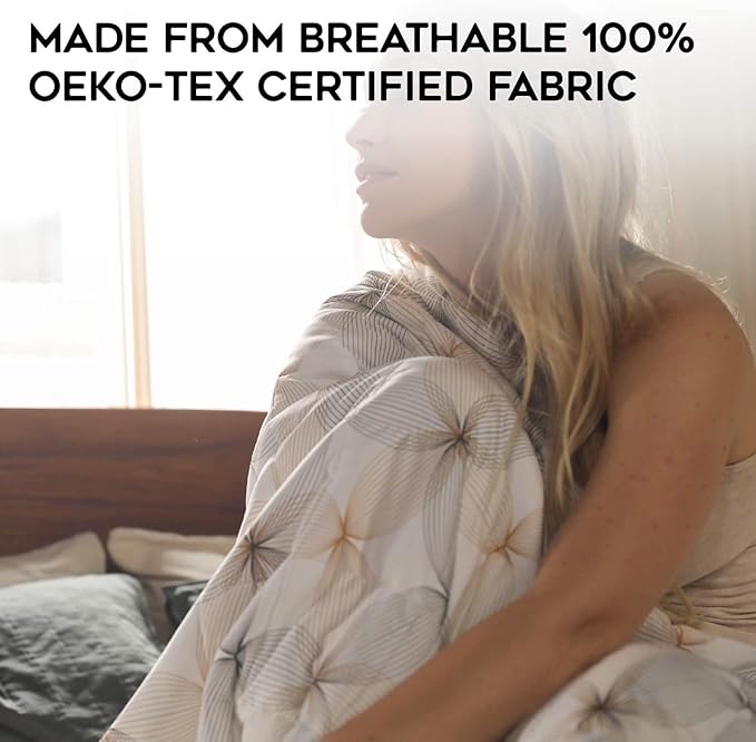 YnM Exclusive Cooling Duvet Cover for Weighted Blankets with 16 Strings (Khaki Flower, 80"x87")