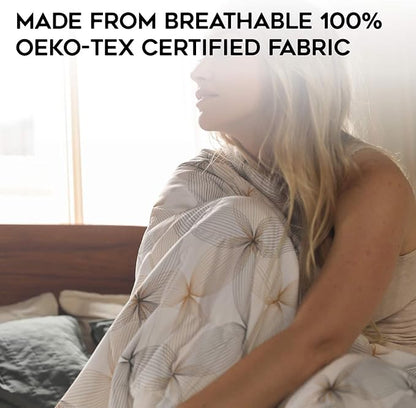 YnM Exclusive Cooling Duvet Cover for Weighted Blankets with 16 Strings (Khaki Flower, 80"x87")