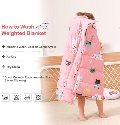 Sivio Weighted Blanket, Cotton Heavy Blanket with Glass Beads, 10 lbs 41x60 Inches Breathable and Soft Weighted Throw, Pink Cat