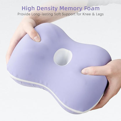 Knee Pillow for Side Sleepers - Cooling Pillows Between Legs for Side Sleeping - Large Memory Foam Knee Pillows for Hip Pain & Spine Alignment (Soft Purple)