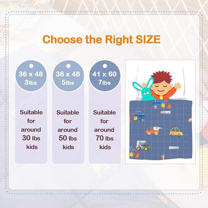 Uttermara Weighted Blanket 3 lbs, Ultra Cozy Minky Fleece and Cotton Sided with Cartoon Patterns, Reversible Heavy Blanket Great for Sleeping, 36x48 inches, Blue Car World