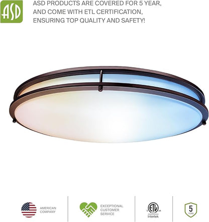 ASD LED 32" Oval Flush Mount Lighting, Close to Ceiling Light Fixture | 5CCT, Dimmable, ETL Listed | 50W 4195LM 2700-5000K 120V | Low Profile Double Ring Lamp | Dark Bronze