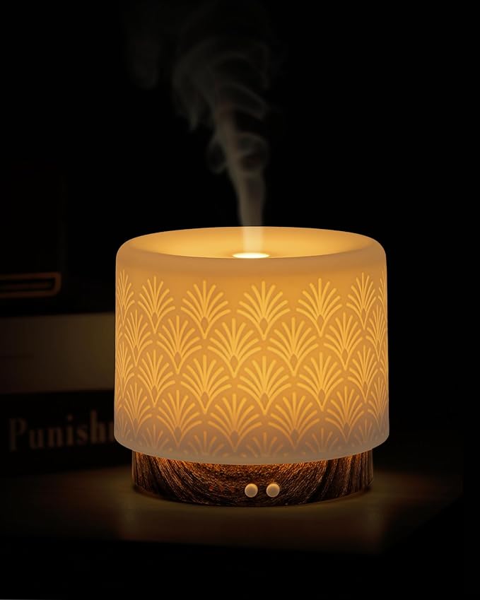 Essential Oil Diffuser, 280ml Ceramic Aromatherapy Diffuser for Large Room, 2.4MHz Ultrasonic Cool Mist Diffuser Oil Machine, Quiet & Intelligent Aroma Diffuser for Home Office SPA Yoga