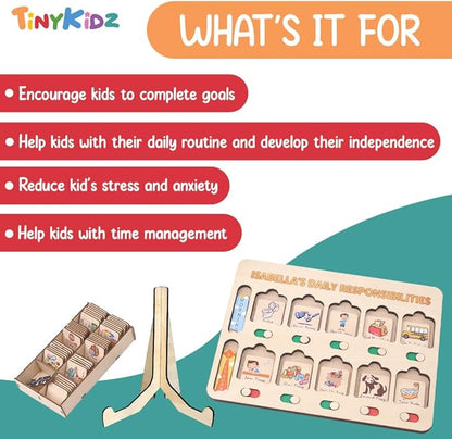 Wooden Chore Chart for Kids Visual Schedule, Routine Chart for Kids, Morning Bedtime Routine Chart for Toddlers Ages 2-4, Daily Kids Schedule Board for Home (05)