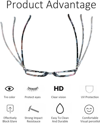 VisionGlobal Blue Light Blocking Glasses for Women, Anti Eyestrain, Computer Reading, TV Glasses, Stylish Square Frame, Anti Glare(+5.00 Magnification)