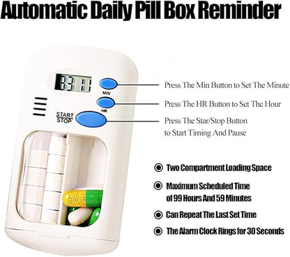 Electronic Timed Pill Dispensers,Digital Pill Organizer,Automatic Daily Pill Box Reminder with Beeping Alarm for Elderly Gift,Portable for Office Travel