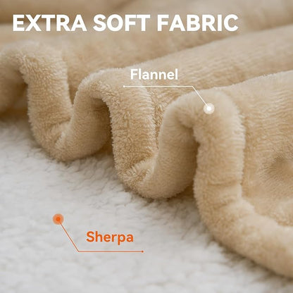 Warm Storm Electric Blanket Queen Size Heated Blanket Anti-Static Flannel & Sherpa 10 Heating Levels 12 Hours Auto Off Machine Washable Beige 84"x 90"