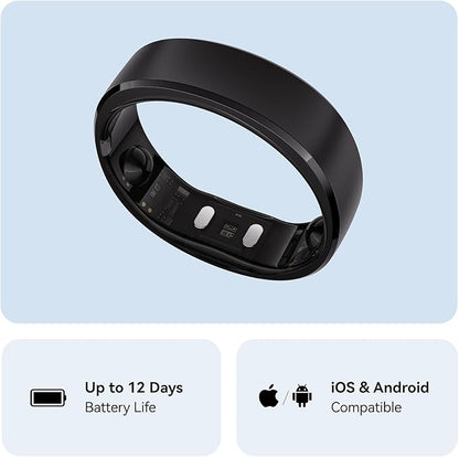 RingConn Gen 2, World’s First Smart Ring with Sleep Apnea Monitoring, No APP Subscription, 12-Day Battery Life, Stress/Heart Rate/Women's Health Tracker, Android & iOS Compatible (Black, Size 6)