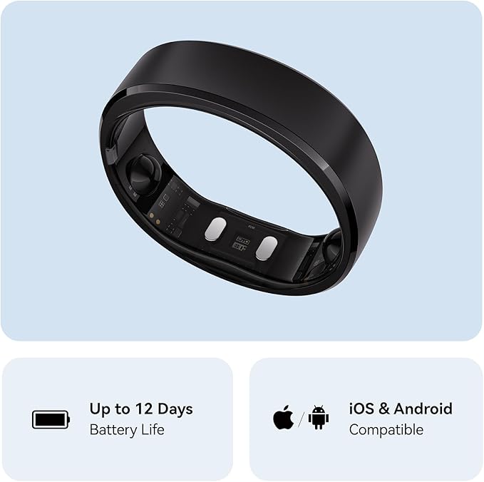 RingConn Gen 2, World’s First Smart Ring with Sleep Apnea Monitoring, No APP Subscription, 12-Day Battery Life, Stress/Heart Rate/Women's Health Tracker, Android & iOS Compatible (Black, Size 10)