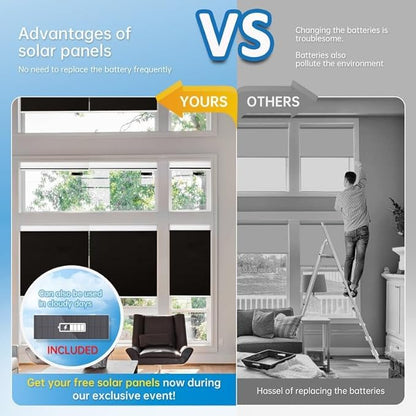 DENFOON Motorized Blinds with Remote,Thermal Electric Blinds【Solar Panel】,Customizable Automatic Roller Shades, Blackout Remote Control Blinds for Windows Upgrade to Smart Blinds, Black,31" W x 72" H