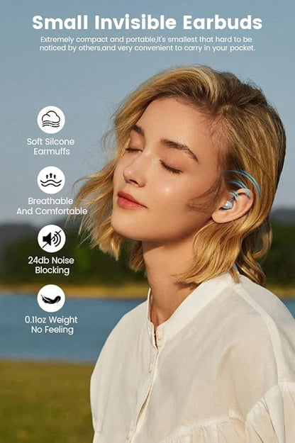 Sleep Earbuds, 5.4 Bluetooth Noise Cancelling Headphones for Sleeping, Ultra Thin Side Sleeper Proof Wireless Earphones with 60H Playback, HD Mic, Touch Control for Home Office Travel-Grey