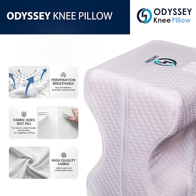 Ergonomic Knee Pillow for Side Sleepers – Cooling Leg Pillow for Side Sleeping – Sciatica Pain Relief Pillow with Strap for Hip and Back Pain – Under Knee Pillow for Sleeping on Back