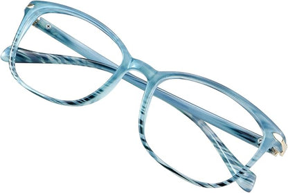 VisionGlobal Blue Light Blocking Glasses for Women, Anti Eyestrain, Computer Reading, TV Glasses, Stylish Square Frame, Anti Glare(Slate Blue,No Magnification)