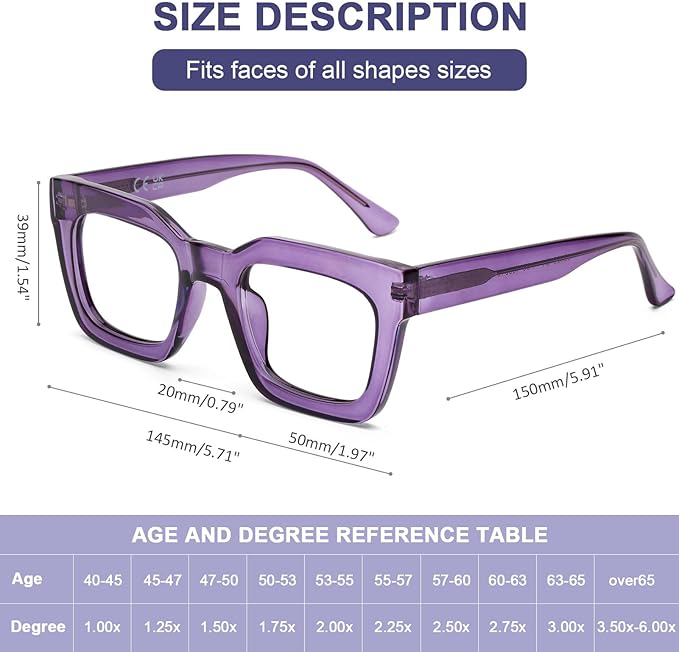 AQWANO Stylish Oversized Reading Glasses for Women Fashion Designer Readers Blue Light Square Computer Glasses