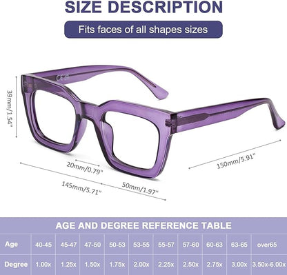 AQWANO Stylish Oversized Reading Glasses for Women Fashion Designer Readers Blue Light Square Computer Glasses