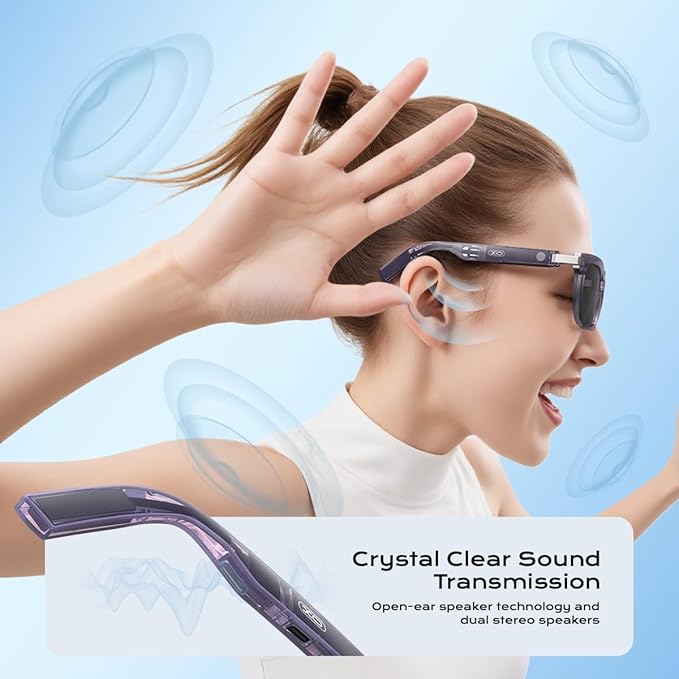 Smart Glasses,Polarized Sunglasses Built-in Mic & Bluetooth Speaker, Wireless Audio Smart Glasses for Men and Women, Athletic/Outdoor UV Protection,Touch Control, Voice Assistant (Purple)