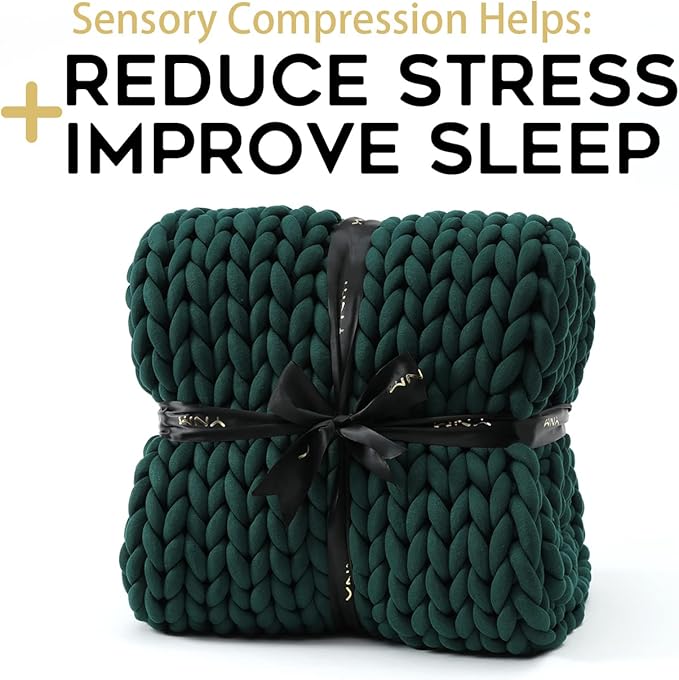 YnM Knitted Weighted Blanket, Handmade Chunky Knitted Design, Soft and Cozy, Temperature Regulating and Breathable, Machine Washable Throw for Sleep or Home Decor (Pacific Green, 60x80 Inch, 20lbs)