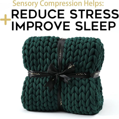 YnM Knitted Weighted Blanket, Handmade Chunky Knitted Design, Soft and Cozy, Temperature Regulating and Breathable, Machine Washable Throw for Sleep or Home Decor (Pacific Green, 60x80 Inch, 20lbs)