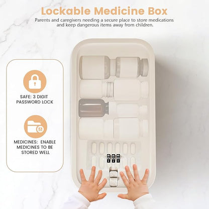 Small Lock Box,Lockable Storage Box with Combination Code for Medication Safe, Medicine Lock Box for Pills/First Aid Kits/Food/Snack Phone Jail,Locked Container for Home/Fridge/Office/School (Beige)