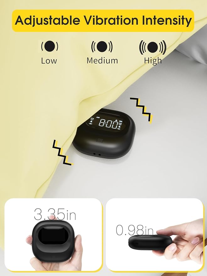 Roxicosly Vibrating Alarm Clock for Heavy Sleepers, Super Strong Adjustable Vibration Bed Shaker Clock Under Pillow for Hearing Impaired Deaf, Cordless, Small, USB Rechargeable for Travel