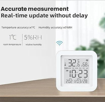 Smart WiFi Temperature Humidity Monitor: TUYA Wireless Temperature Humidity Sensor with APP Notification Alerts, WiFi Thermometer Hygrometer for Home Pet Garage,Compatible with Alexa