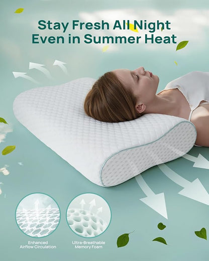 Memory Foam Neck Pillow for Pain Relief – Adjustable Contour (4 Heights), Portable & Washable – Travel Pillow for Airplane, Car, Hiking (15.7” x 11”) – No Storage Bag