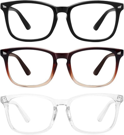 MEETSUN 3-Pack Blue Light Blocking Glasses, Anti Eye Strain Headache (Sleep Better), Computer Glasses UV400 Lens (Black + Brown Gradient + Clear)