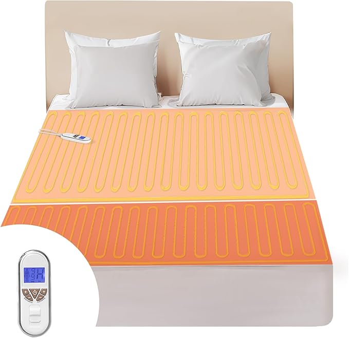 Bwarm Premium Multi-Zone Heated Mattress Pad Full Size, 54" x 75", 9 Heat Settings, 1-12 Hours Auto Off, Individual Body and Feet Settings, Removable Comfort Layer, Machine Washable