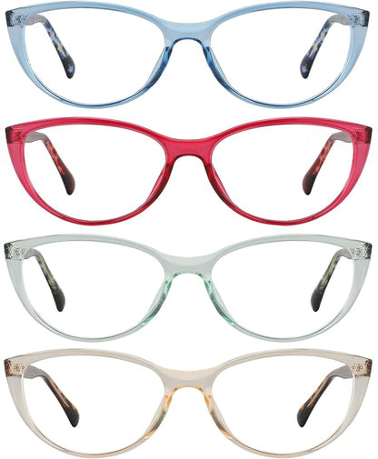 Przene 4 Pack Blue Light Blocking Reading Glasses,Readers for Women and Men with Spring Hinge