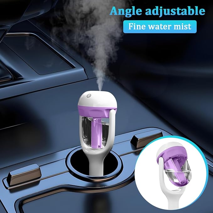 Car Mini Humidifier, Auto Shut-Off 180-Degree Rotation Small Vehicle Purifier Diffuser for Travel, Portable Plug-in Compact Automotive Air Humidifier, Universal for Most Vehicles (Purple)