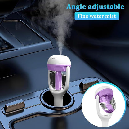 Car Mini Humidifier, Auto Shut-Off 180-Degree Rotation Small Vehicle Purifier Diffuser for Travel, Portable Plug-in Compact Automotive Air Humidifier, Universal for Most Vehicles (Purple)