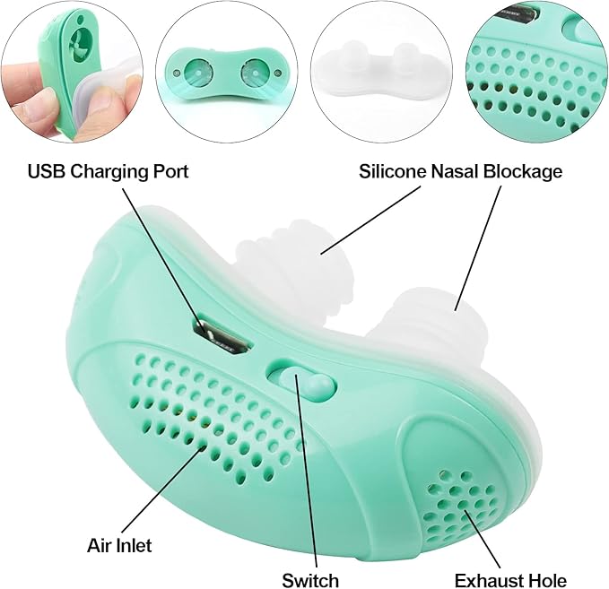 Electric Anti Snoring Devices, Mini Machine, Airing Micro for Travel, Sleep Apnea Devices, Snoring Solution for Men and Women, Suitable for All Nose Shapes Mint Green