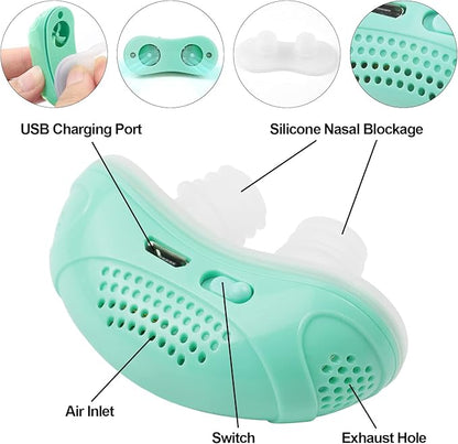 Electric Anti Snoring Devices, Mini Machine, Airing Micro for Travel, Sleep Apnea Devices, Snoring Solution for Men and Women, Suitable for All Nose Shapes Mint Green