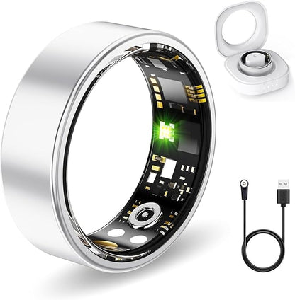 Smart Health Rings for Women Men, Fitness Tracker with Heart Rate, Blood Oxygen, HRV, Sleep Tracker, Step Tracker, No Subscription Fee, IP68 Waterproof Smart Ring for iphone & Android (Silver, 6#)