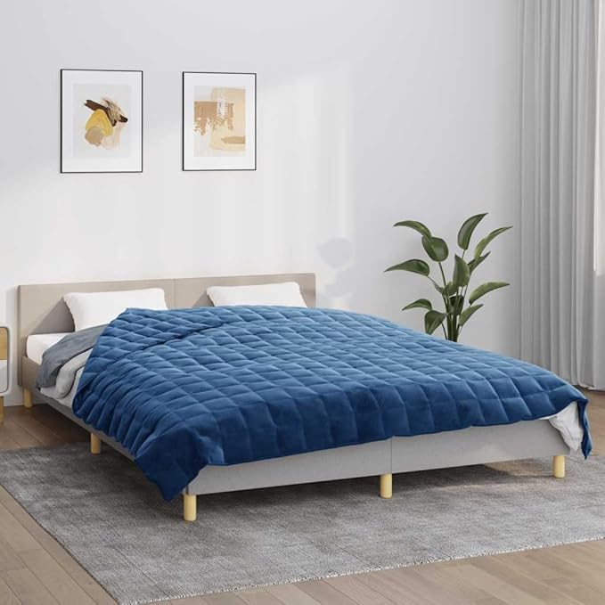 King Size Blue Weighted Blanket 86.6 x 92.5 in 24.3 lb for Soothing Comfort and Relaxation, Breathable Brushed Polyester Microfiber, Hypoallergenic Quilted Bedding