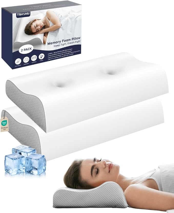 Cervical Pillow for Neck Pain Relief - Contour Pillow Memory Foam Pillows for Sleeping, Double Ear Relief Zones Neck Pillow, 6CM Enhanced Neck Support Cooling Bed Pillow for All Sleep Positions