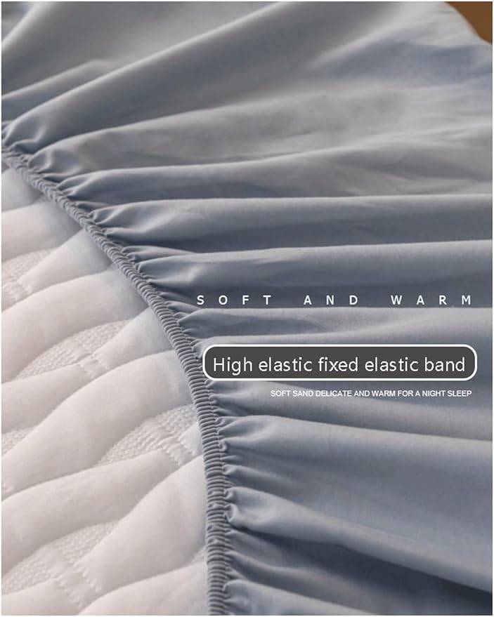 Fitted Mattress Pad Bedding Quilted Mattress Protector Breathable 10" Deep Pocket Bed Matress Cover for Small Double Queen Super King Size Bed(Gray(Grey),150x200cm+48x74cm x2)